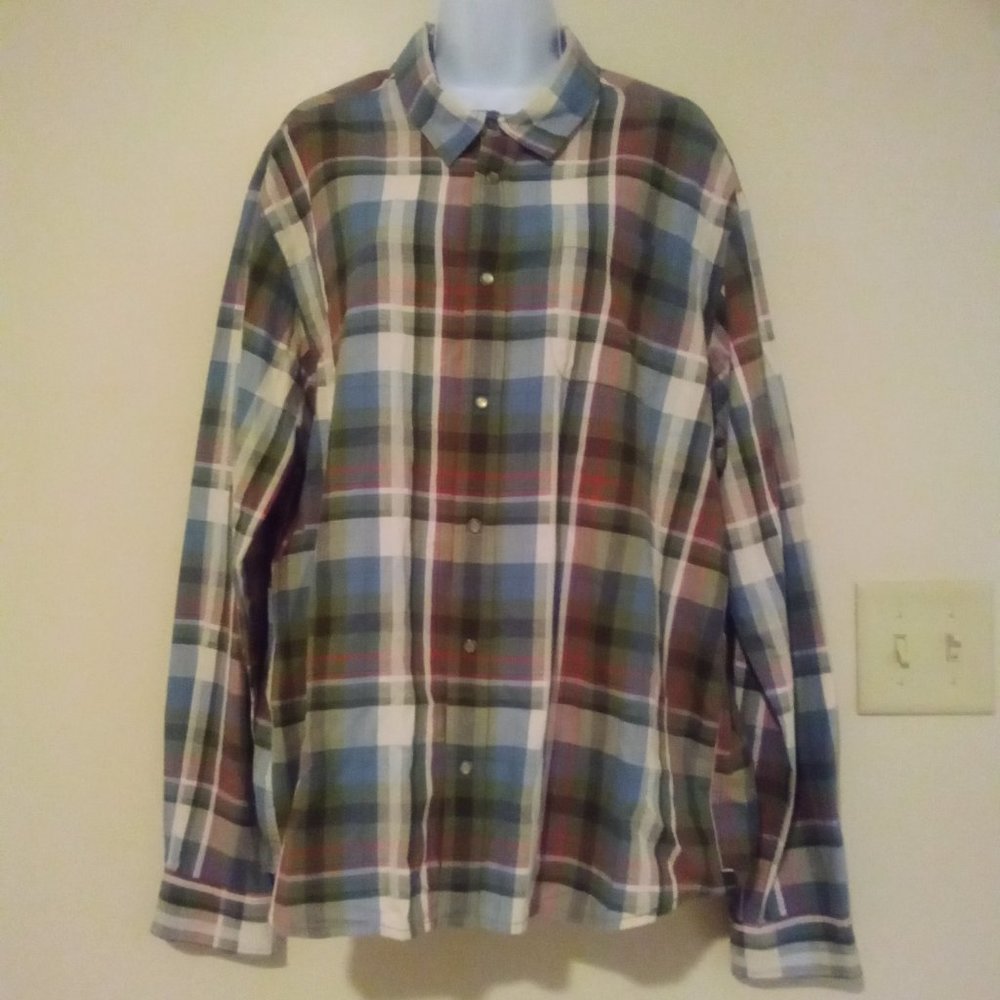 PrAna L/S Plaid Pearl Snap Button Down Organic Cotton Shirt